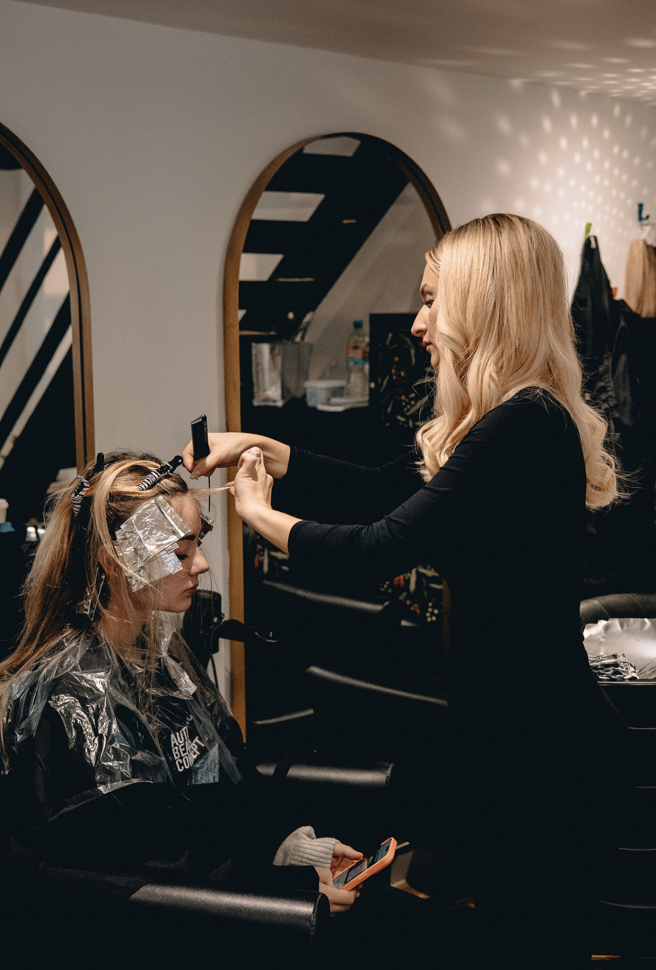 Megan Brown working in the salon, Eastbourne
